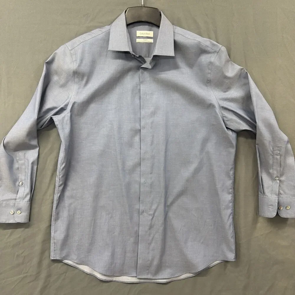 Calvin Klein Regular Fit Non-Iron Light Blue Microdot Dress Shirt 16 32/33
